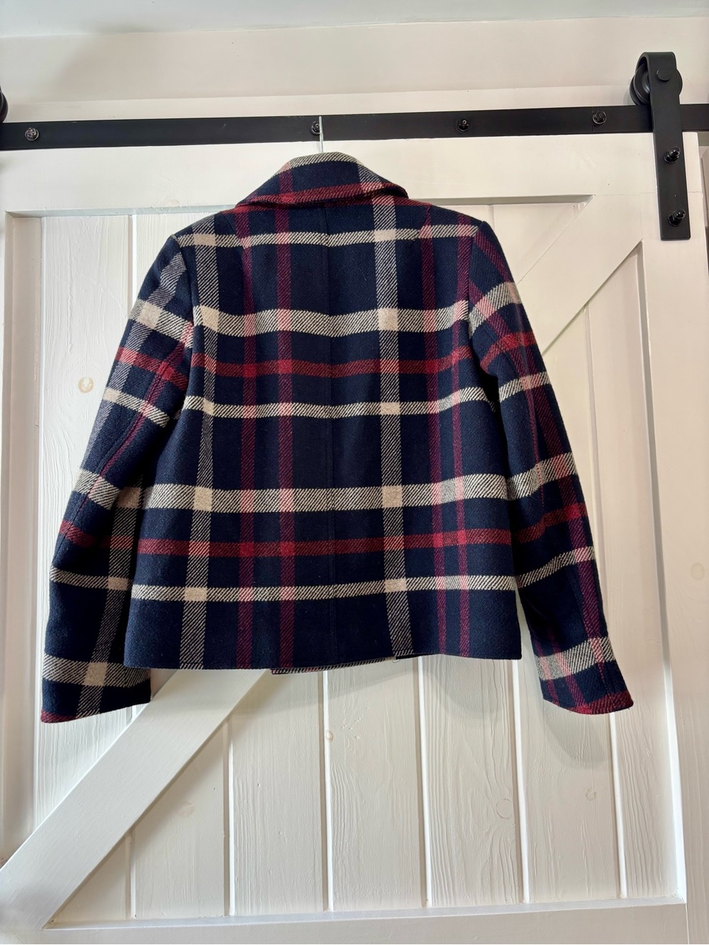 Ralph Lauren Wool Blend Plaid Peacoat Navy Burgundy Cropped Preppy Heritage 8 - Picture 3 of 9